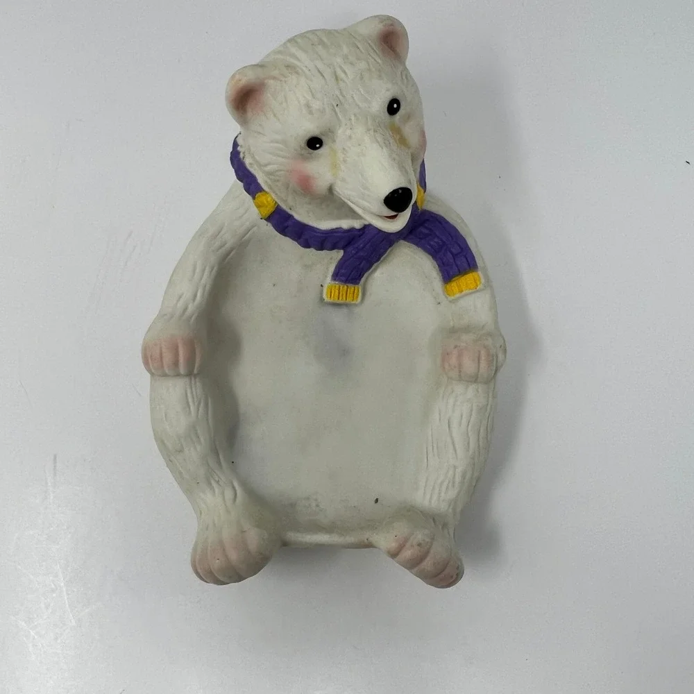 Polar Bear Trinket Soap Dish Decor White Vinyl Tray 2002 Cute‎ Arctic Animal